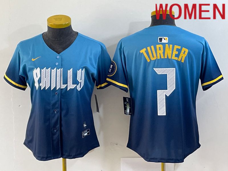 Women Philadelphia Phillies #7 Turner Blue City Edition Nike 2024 MLB Jersey style 1->women mlb jersey->Women Jersey